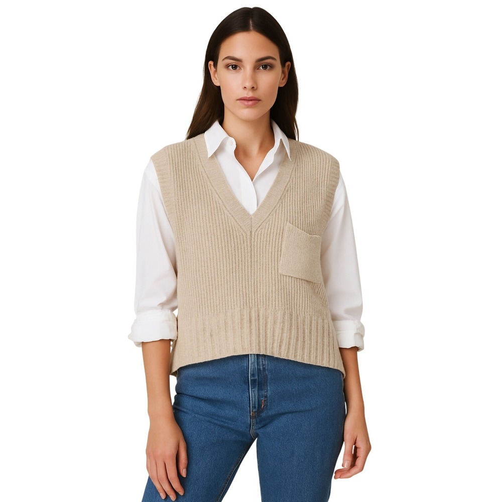 Charlotte‎ Avery Alpaca Wool Blend Oversized Sweater Vest Beige Sz M Chunky Knit